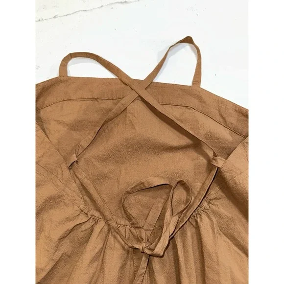 Everlane Brown MIDI Pinafore Flowy Boho Dress 14 - Picture 4 of 6